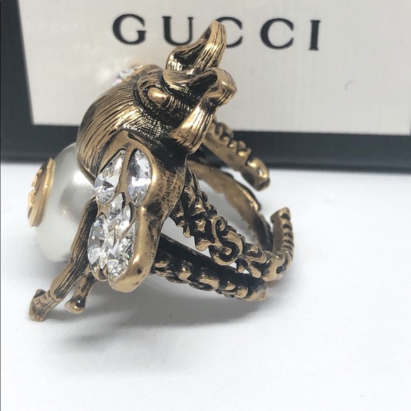 NWW Gucci Bee Ring with Crystals and Pearl XS (US size 5.25), M (US size 7.5) - Picture 11 of 16